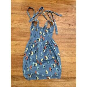 Lil Miss 8‎ Blue Sundress parakeets Birds Strappy Chambray Denim NWT